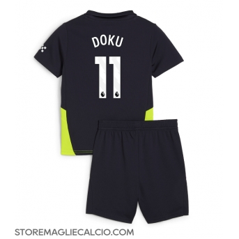 Manchester City Jeremy Doku #11 Maglia Gara Trasferta Repliche 2024-25 Bambino